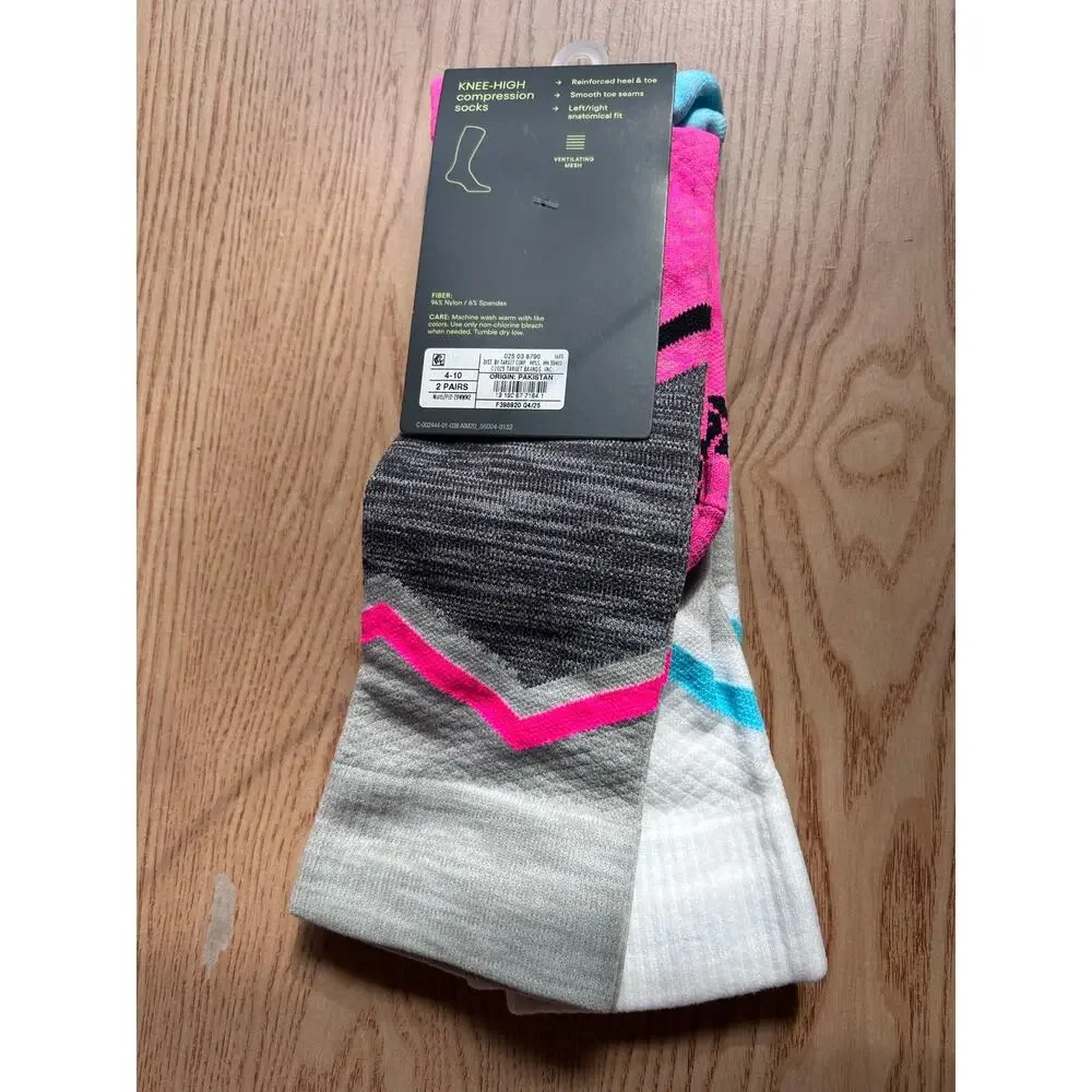 New Unisex All in Motion 2 Pairs Compression Knee High Socks Shoe size 4-10